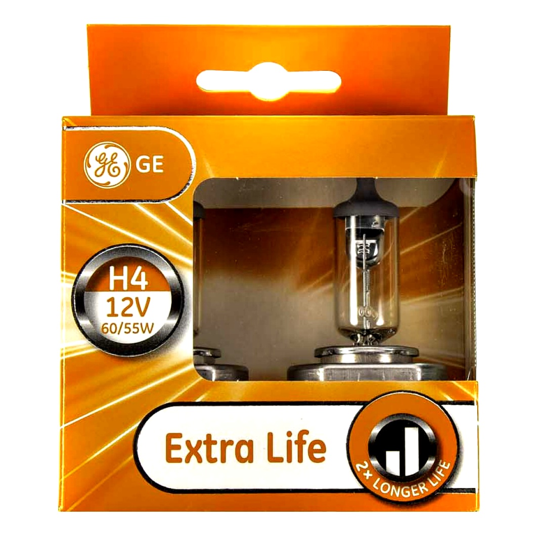Автолампа галогеновая GENERAL ELECTRIC Extra Life H4 P43t 55W 12V прозрачная 50440LUDPU2D - zapix
