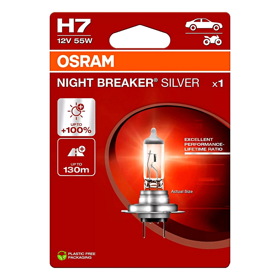 Автолампа галогенова OSRAM Night Breaker Silver H7 PX26d 55W 12V прозора 64210NBS1BL - zapix