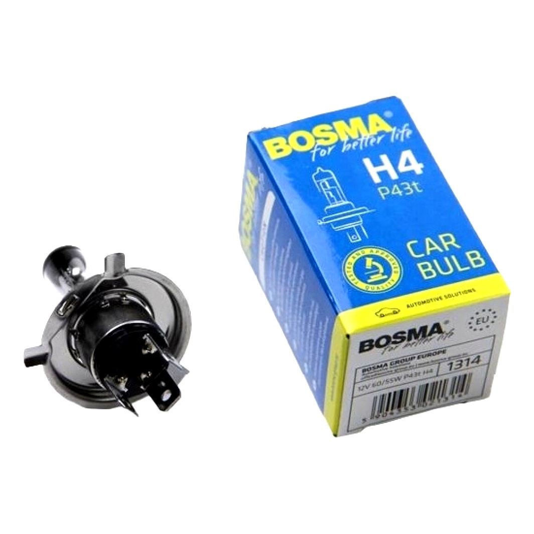 Автолампа галогеновая BOSMA H4 P43t 55W 12V прозрачная 1314 - zapix