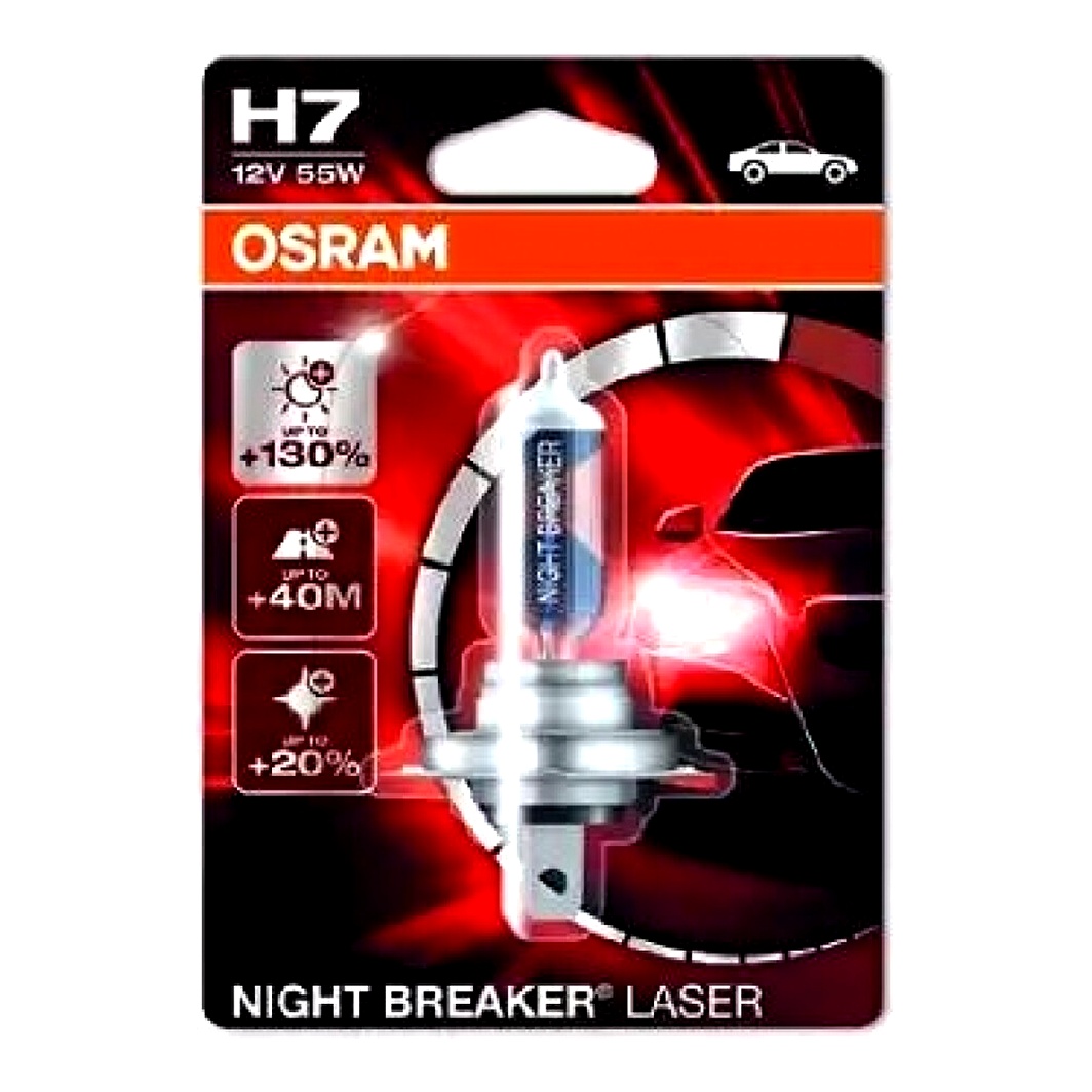 Автолампа галогеновая OSRAM Night Breaker Laser H7 PX26d 55W 12V прозрачно-голубая 64210NBL01B - zapix