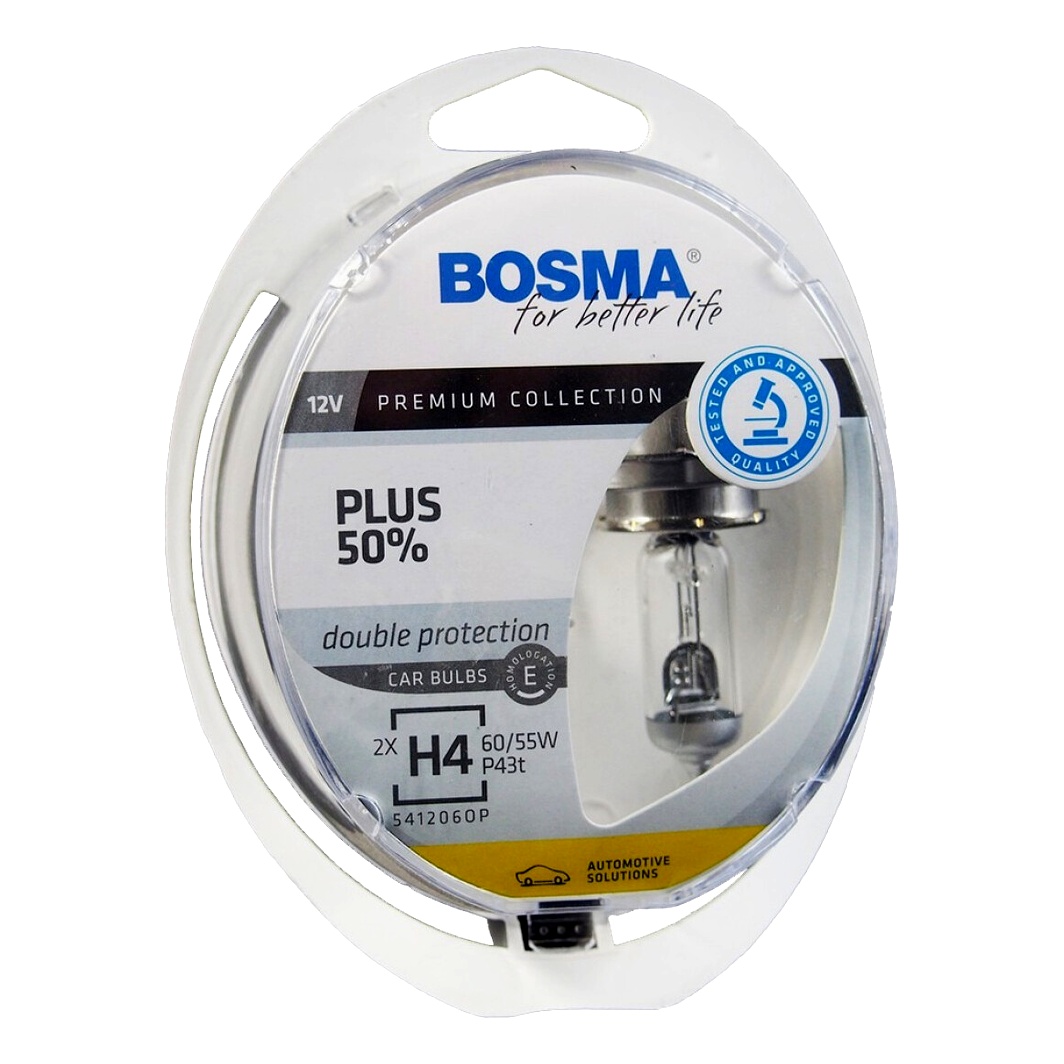 Автолампа галогенова BOSMA Plus 50 H4 P43t 55W 12V прозора 3929 - zapix