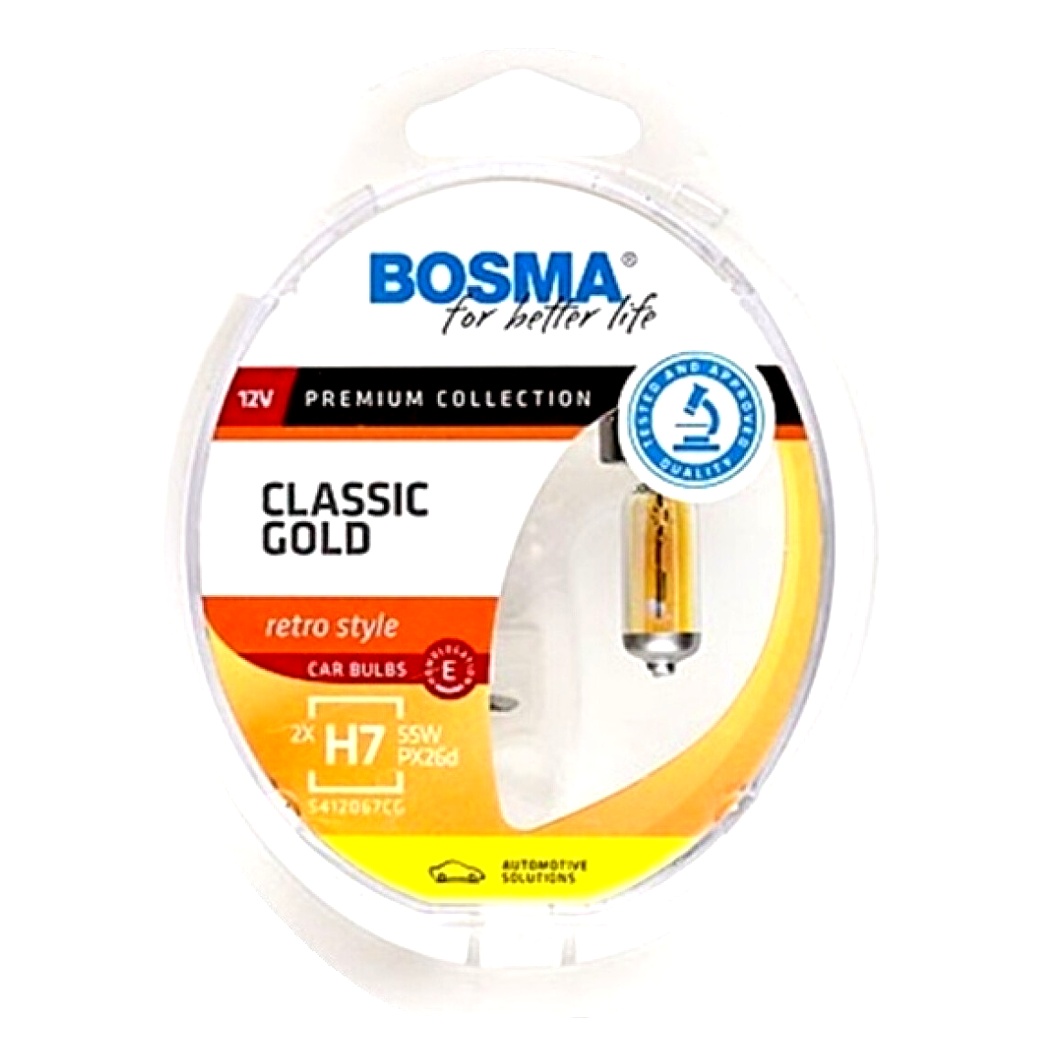 Автолампа галогеновая BOSMA CLASSIC GOLD H7 PX26d 55W 12V прозрачная 8924 - zapix