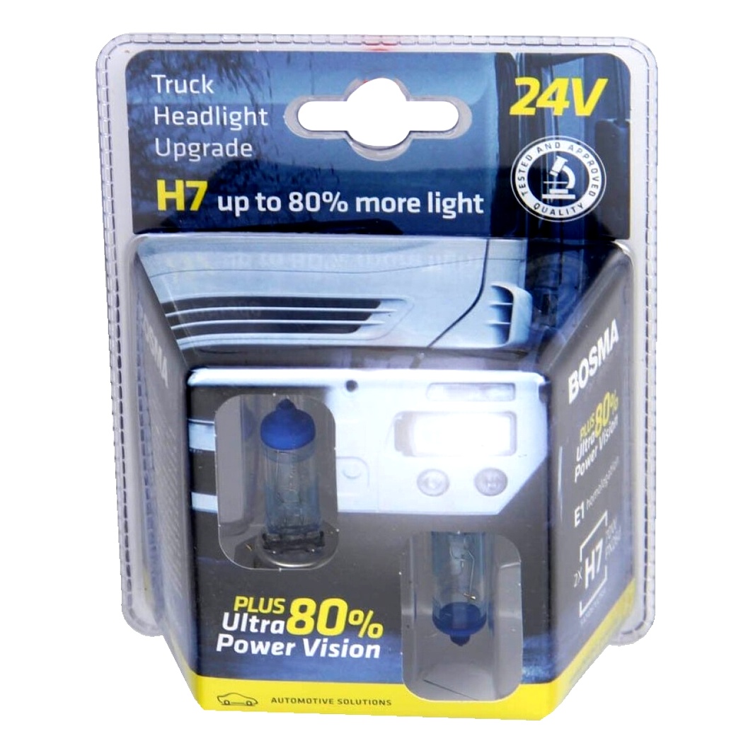 Автолампа галогенова BOSMA PLUS 80% ULTRA POWER VISION H7 PX26d 70W 24V прозоро-блакитна 9730 - zapix
