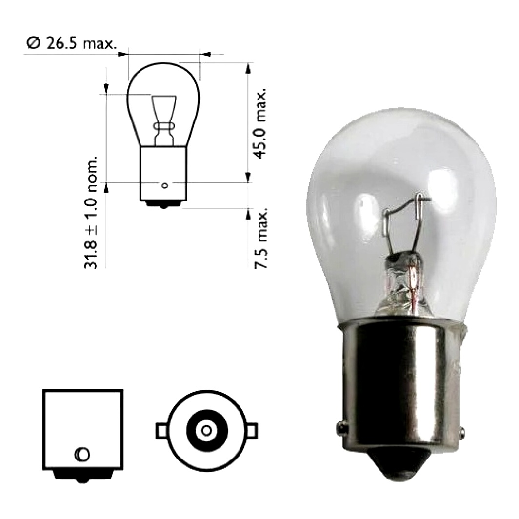 Автолампа накала BOSMA P21W BA15s 21W 12V 1529 - zapix