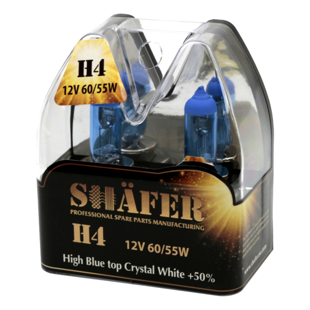 Автолампа галогенова SHAFER High Blue top Crystal White +50% H4 P43t 55W 12V синя SL3004C - zapix