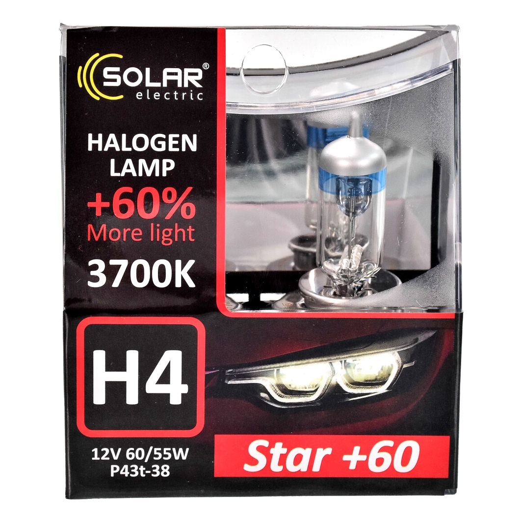Автолампа галогенова SOLAR Star + 60 H4 P43t-38 55W 12V прозоро-блакитна 1234S2 - zapix