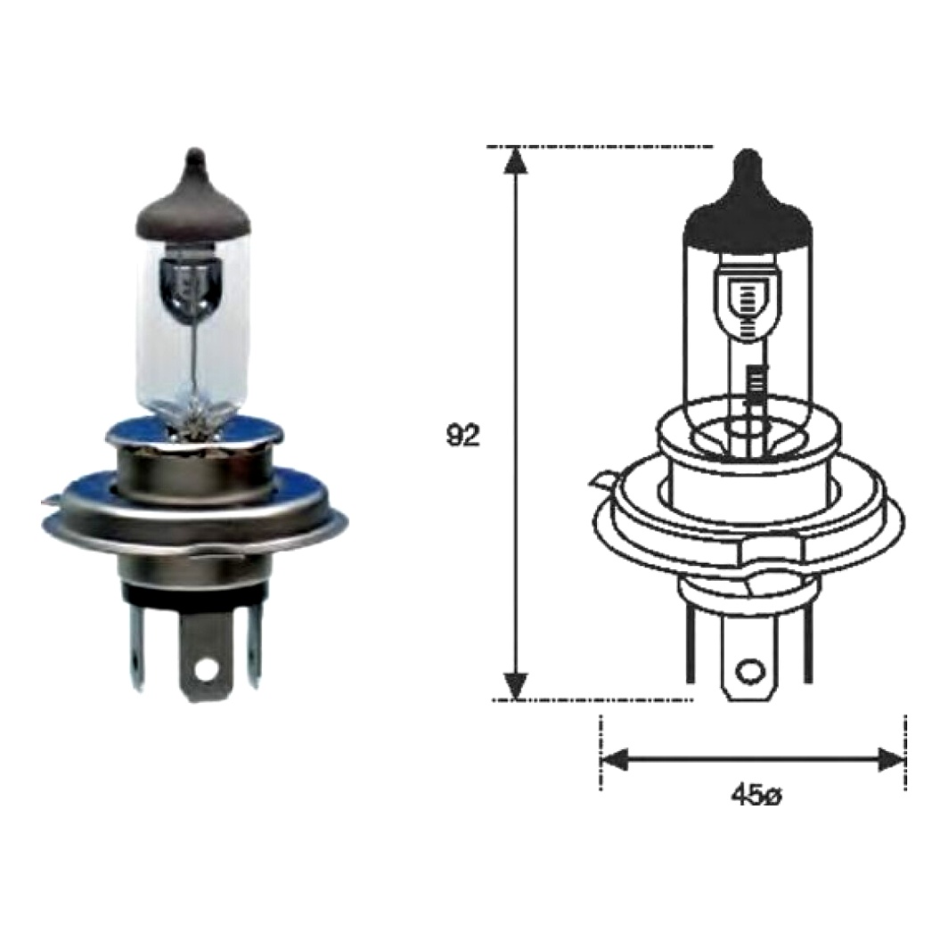 Автолампа галогенова MAGNETI MARELLI H4 P43t 55W 12V прозора 002555100000 - zapix