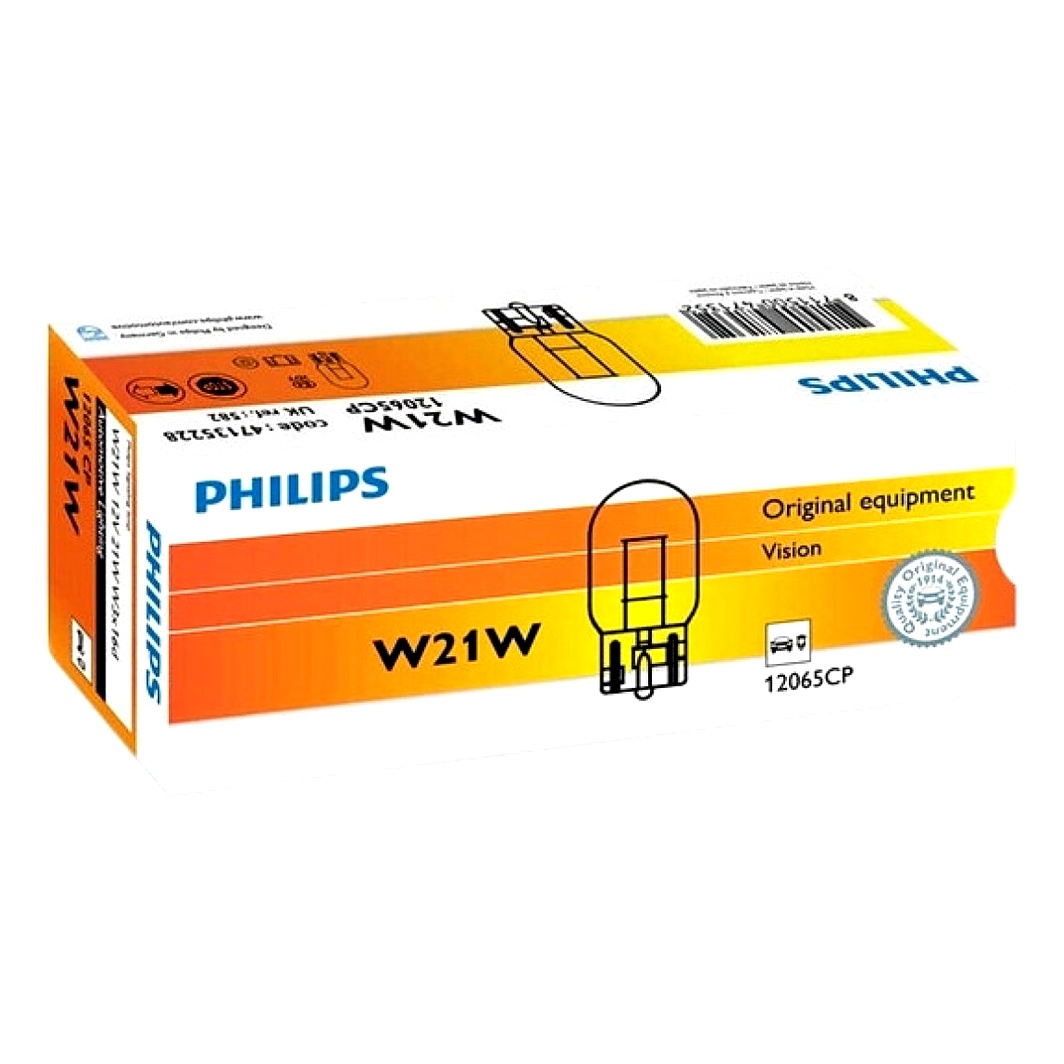 Автолампа розжарювання PHILIPS Vision W21W W3x16d 21W 12V прозора 12065CP10 - zapix