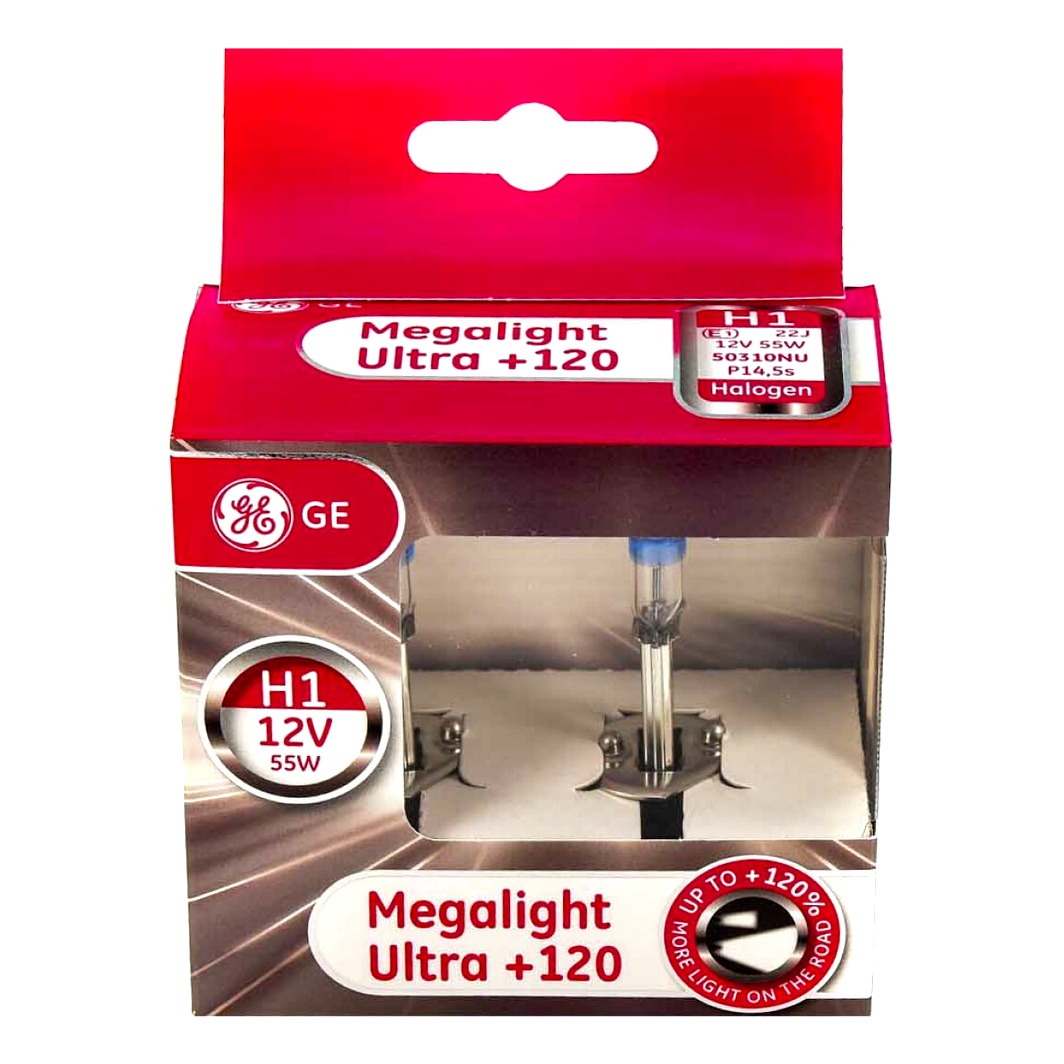 Автолампа галогеновая GENERAL ELECTRIC Megalight Ultra +120 H1 P14.5s 55W 12V прозрачно-голубая 50310NU2D - zapix