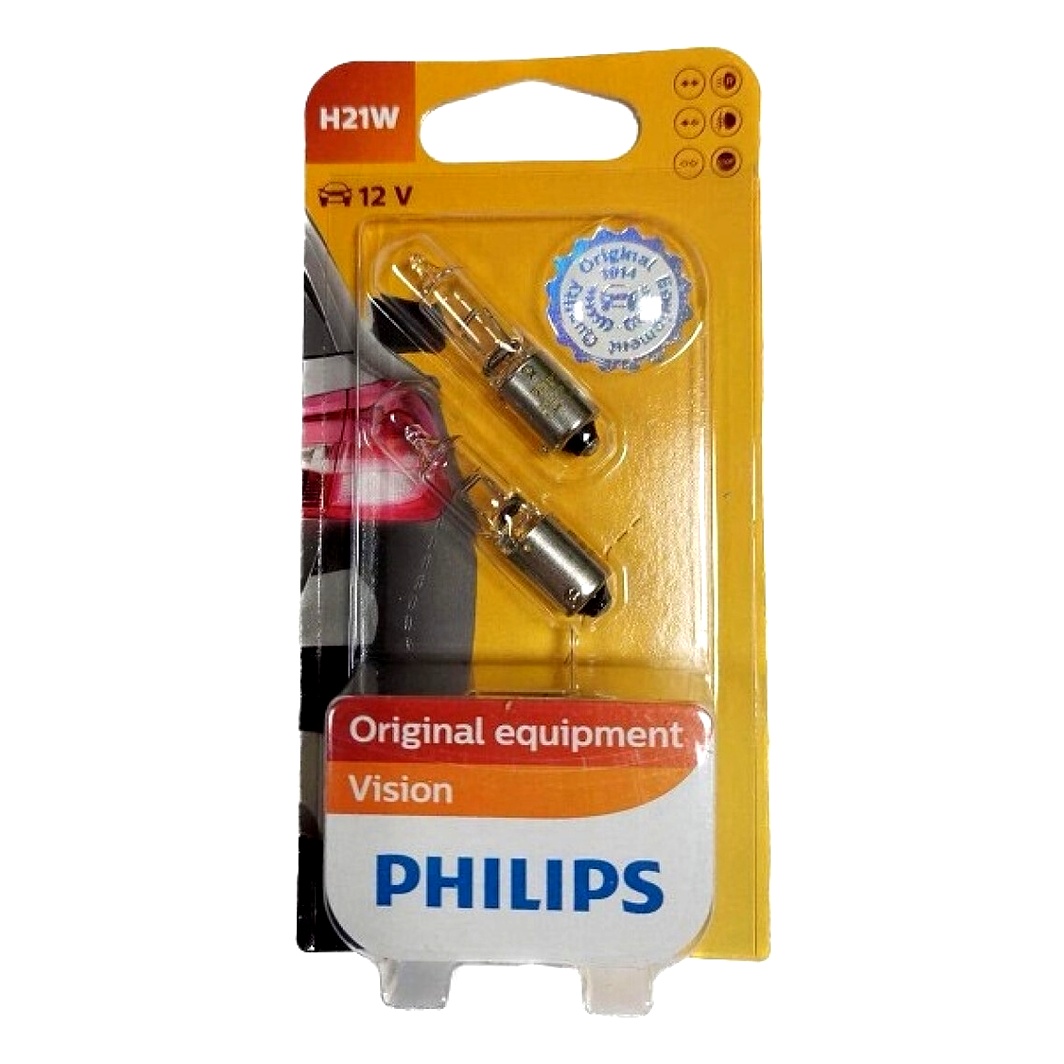 Автолампа розжарювання PHILIPS Vision H21W BAY9s 21W 12V прозора 12356B2 - zapix