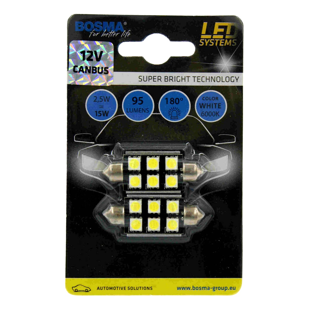 Автолампа LED (світлодіодна) BOSMA Canbus (6 SMD) SV8.5 2.5W 12V 3864 - zapix