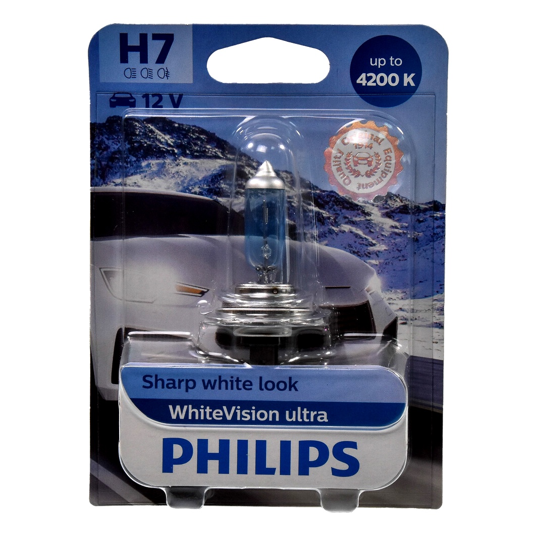 Автолампа галогенова PHILIPS WhiteVision Ultra H7 PX26d 55W 12V світло-блакитна 12972WVUB1 - zapix