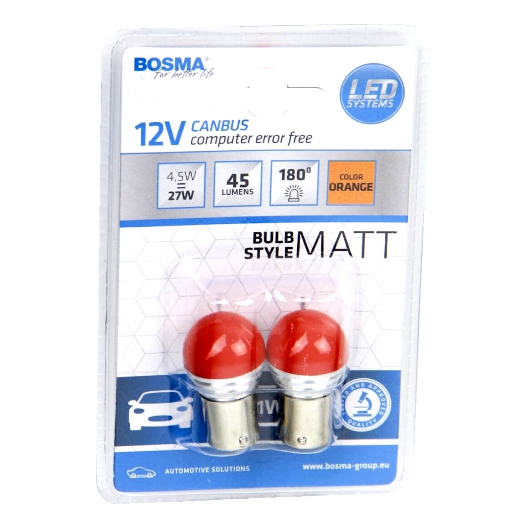 Автолампа LED (світлодіодна) BOSMA PY21W BAU15s 4.5W 12V помаранчева 5370 - zapix