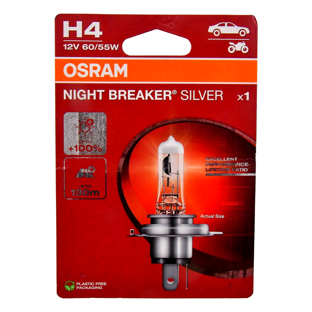 Автолампа галогенова OSRAM Night Breaker Silver H4 P43t 55W 12V прозора 64193NBS1BL - zapix