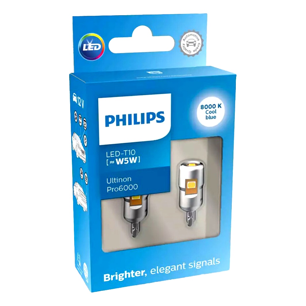 Автолампа LED (світлодіодна) PHILIPS Ultinon Pro6000 W5W безцокольна 12V 11961WU60X2 - zapix