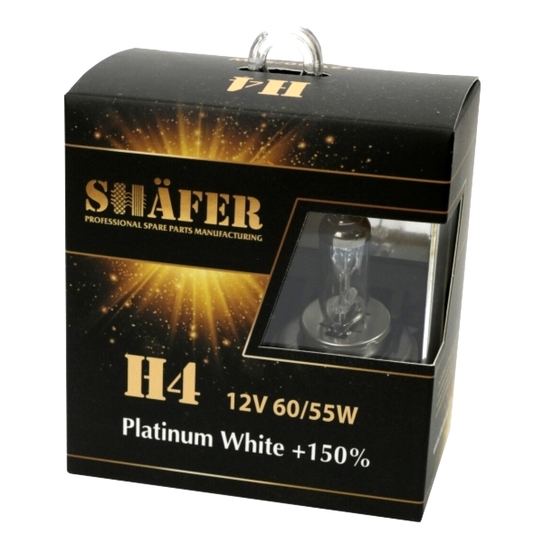 Автолампа галогеновая SHAFER Platinum White +150% H4 P43t 55W 12V прозрачная SL3004P - zapix