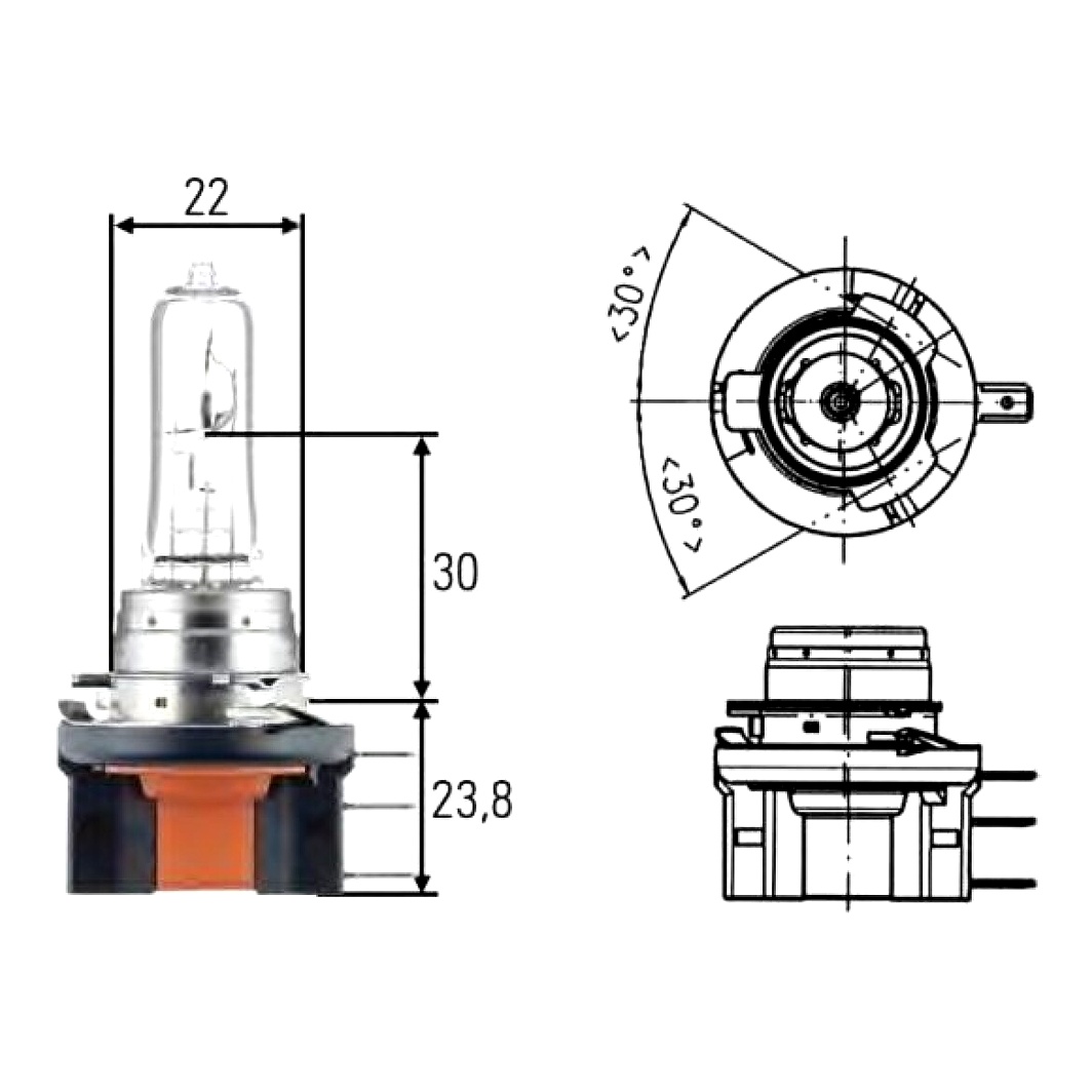 Автолампа галогенова HELLA Standard H15 PGJ23T-1 15W 12V прозора 8GJ168119001 - zapix