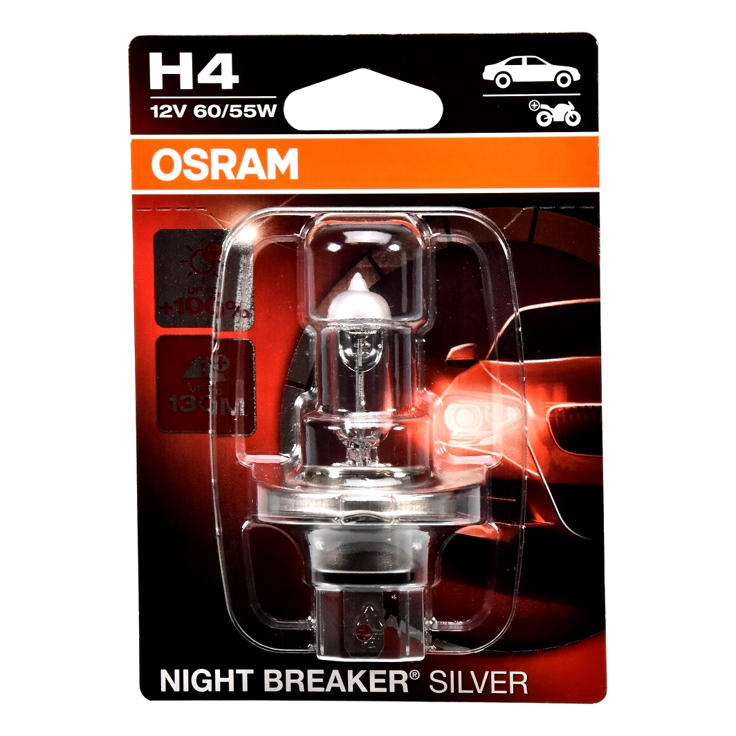 Автолампа галогеновая OSRAM Night Breaker Silver H4 P43t 55W 12V прозрачная 64193NBS01B - zapix