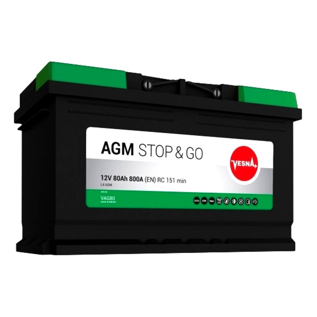 Акумулятор VESNA AGM 12V 80Ah 800A R+ 314085 - zapix
