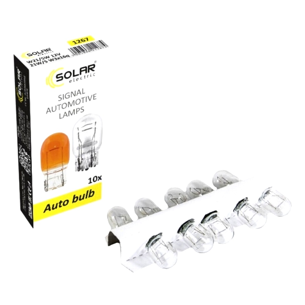 Автолампа розжарювання SOLAR W21/5W WX3х16q 5W 12V прозора 1267 - zapix