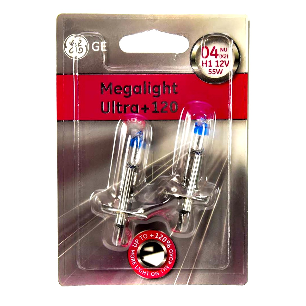 Автолампа галогеновая GENERAL ELECTRIC Megalight Ultra +120 H1 P14.5s 55W 12V прозрачно-голубая 50310NU2B - zapix