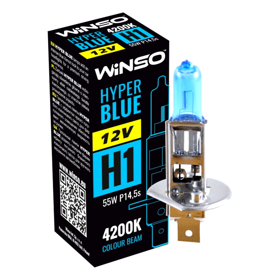 Автолампа галогенова WINSO Hyper Blue H1 P14.5s 55W 12V синя 712140 - zapix