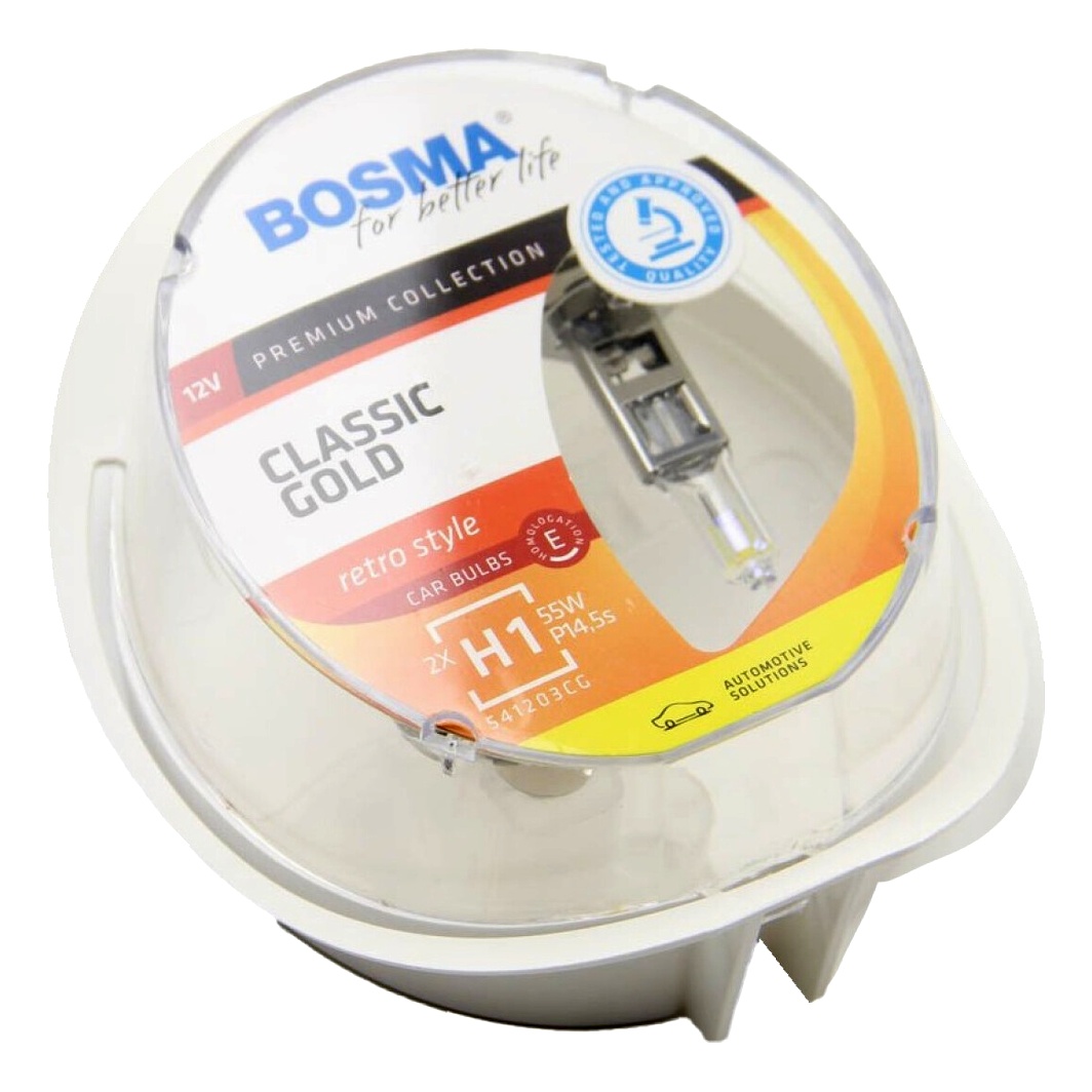 Автолампа галогенова BOSMA CLASSIC GOLD H1 P14.5s 55W 12V прозора 8931 - zapix