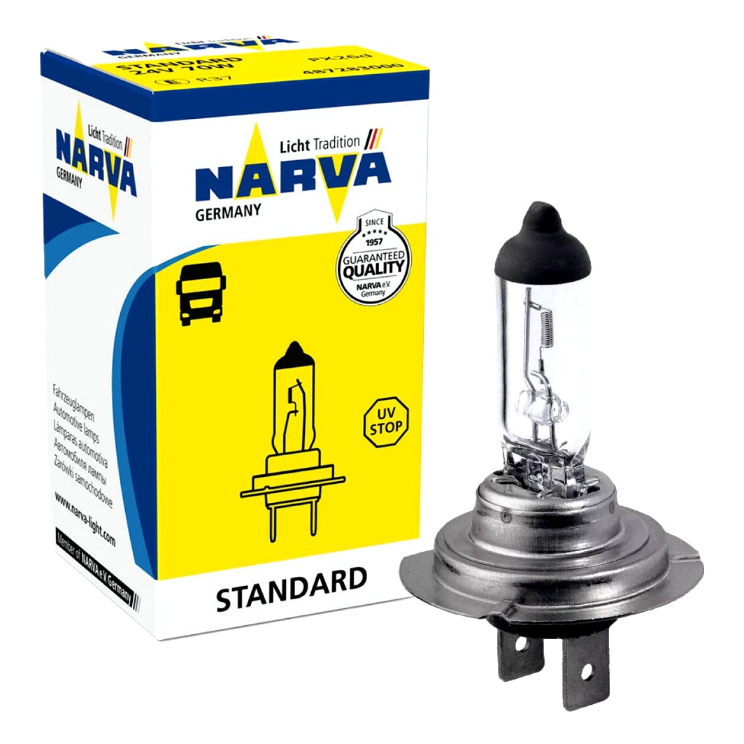 Автолампа галогеновая NARVA H7 PX26d 70W 24V прозрачная 48728C1 - zapix