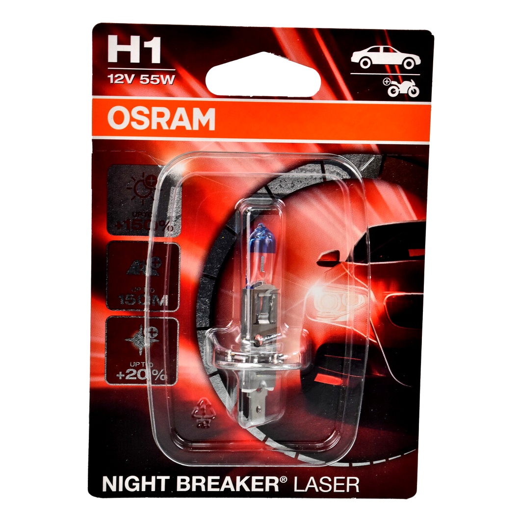 Автолампа галогенова OSRAM Night Breaker Laser H1 P14.5s 55W 12V прозоро-блакитна 64150NL01B - zapix
