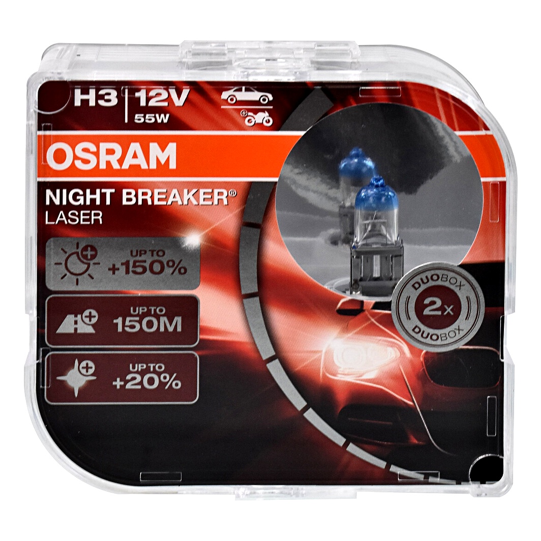 Автолампа галогенова OSRAM Night Breaker Laser H3 PK22s 55W 12V прозоро-блакитна 64151NLHCB - zapix