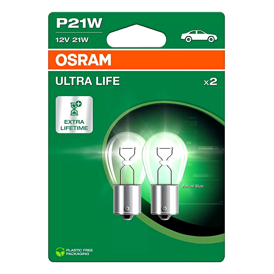 Автолампа розжарювання OSRAM Ultra Life P21W BA15s 21W 12V прозора 7506ULT2BL - zapix