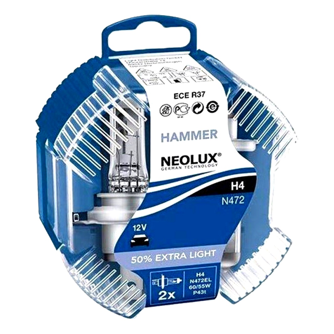 Автолампа галогеновая NEOLUX® Neolux 50 % Extra Light H4 P43t 55W 12V прозрачная N472ELDUO - zapix