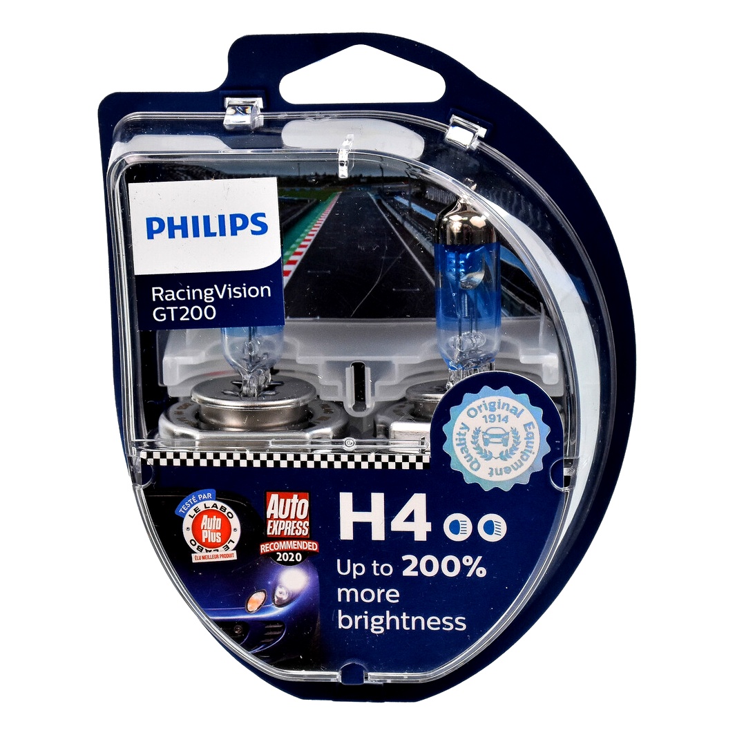 Автолампа галогенова PHILIPS RacingVision GT200 H4 P43t-38 55W 12V прозоро-блакитна 12342RGTS2 - zapix