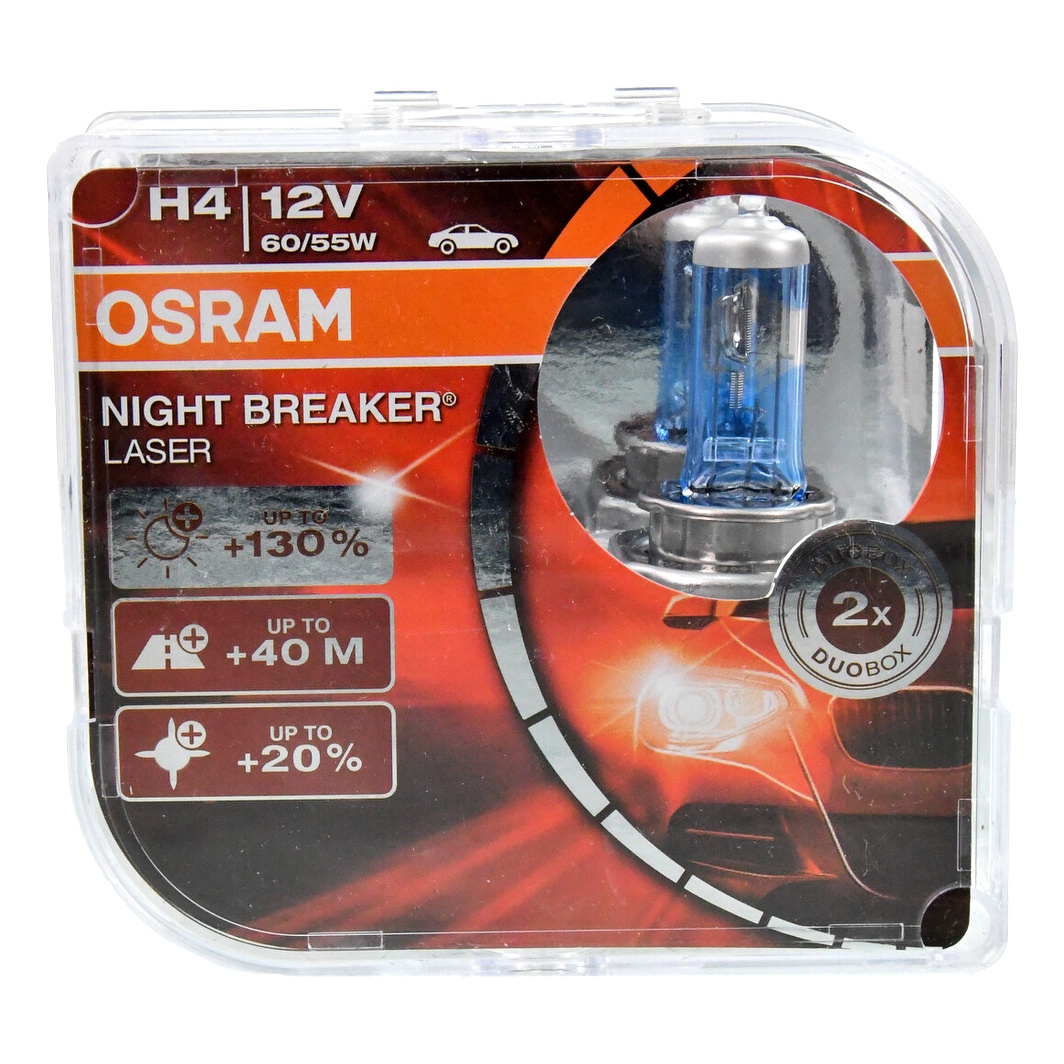Автолампа галогенова OSRAM Night Breaker Laser H4 P43t 55W 12V прозоро-блакитна 64193NBLHCB - zapix