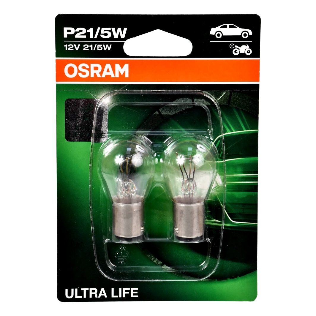 Автолампа накала OSRAM Ultra Life P21/5W BAY15d 1.12W 12V прозрачная 7528ULT02B - zapix