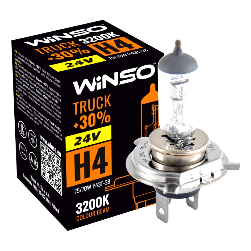 Автолампа галогеновая WINSO H4 P43t-38 70W 24V прозрачная 724400 - zapix