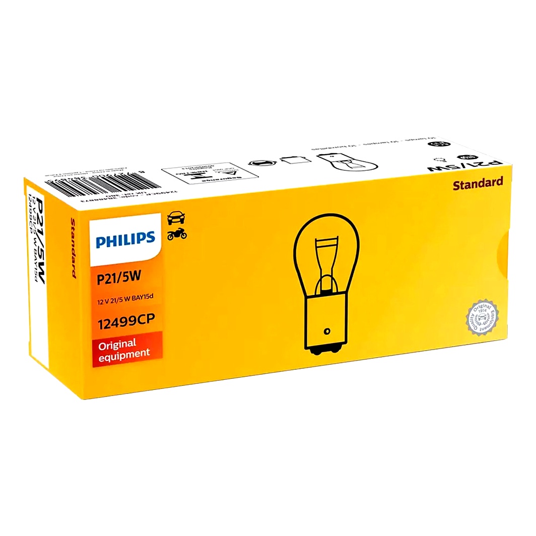 Автолампа накала PHILIPS Standard P21/5W BAY15d 5W 12V прозрачная 12499CP10 - zapix
