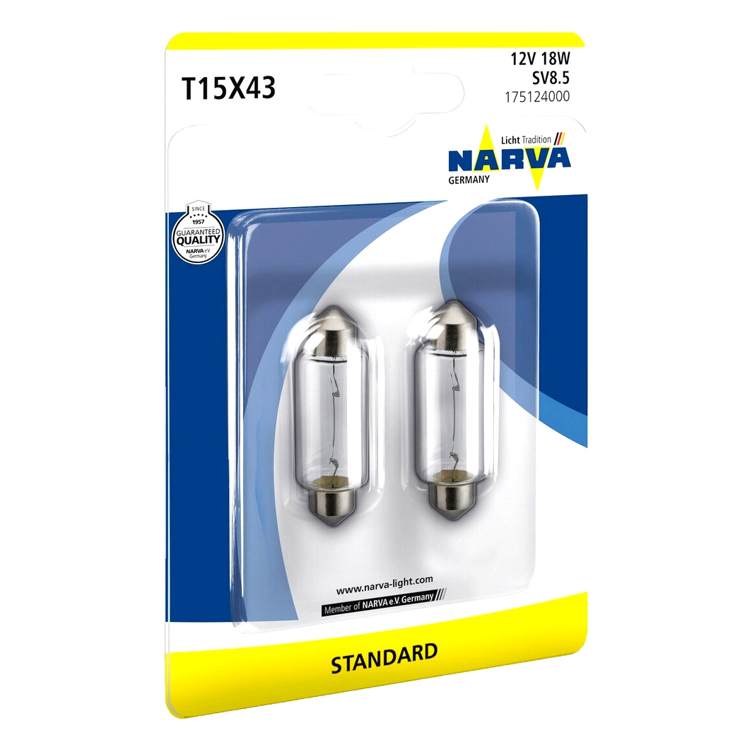 Автолампа розжарювання NARVA T15X43 SV8.5 18W 12V біла 175124000 - zapix