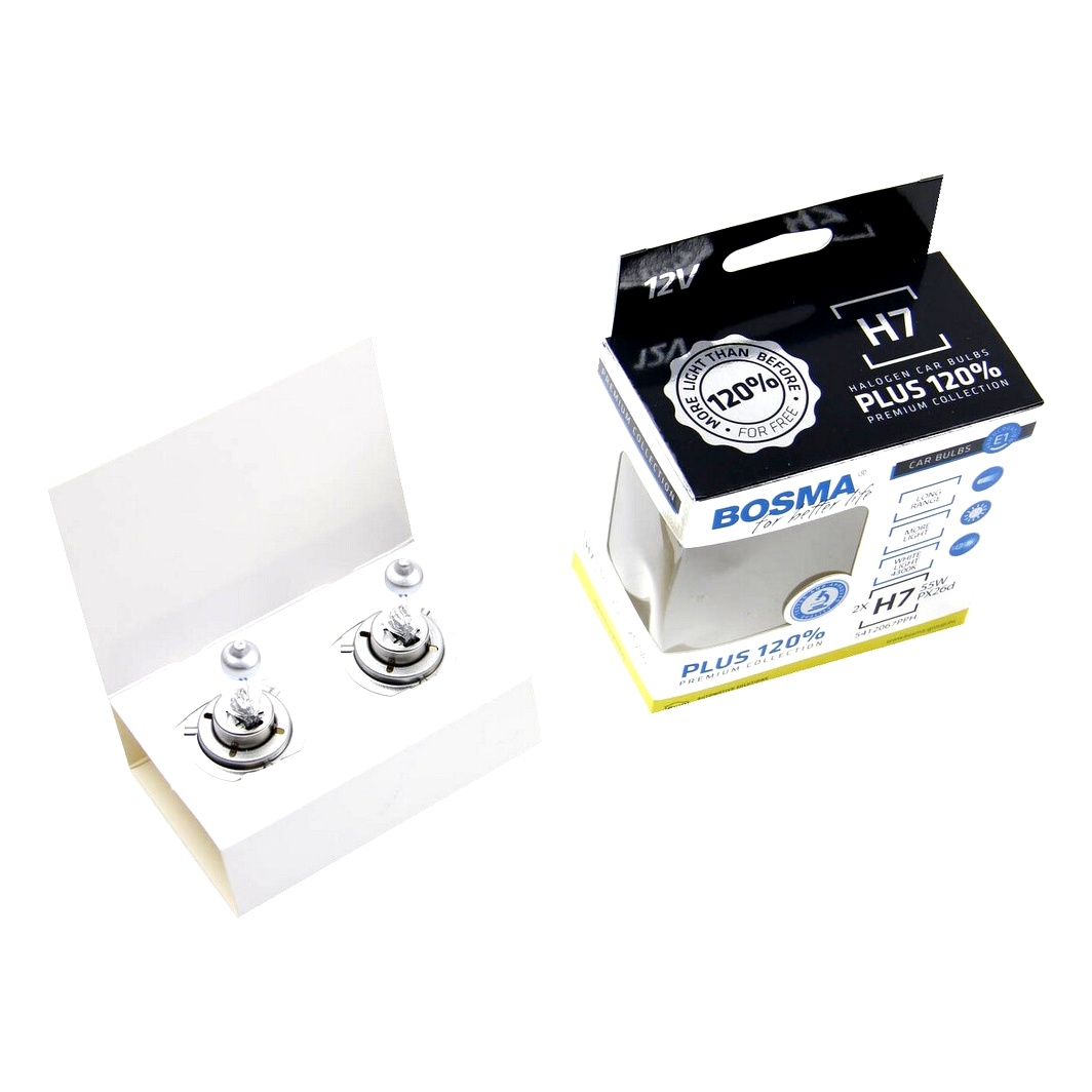 Автолампа галогенова BOSMA PLUS 120% H7 PX26d 55W 12V прозоро-блакитна 5462 - zapix