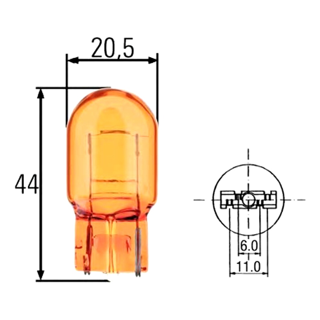 Автолампа накала HELLA Standard WY21W W3x16d 21W 12V желтая 8GP009021002 - zapix