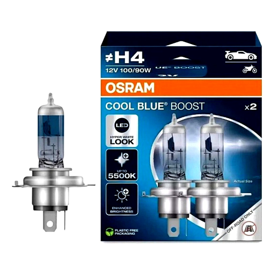 Автолампа галогенова OSRAM Cool Blue Boost H4 P43t 90W 12V світло-блакитна 62193CBB2HB - zapix