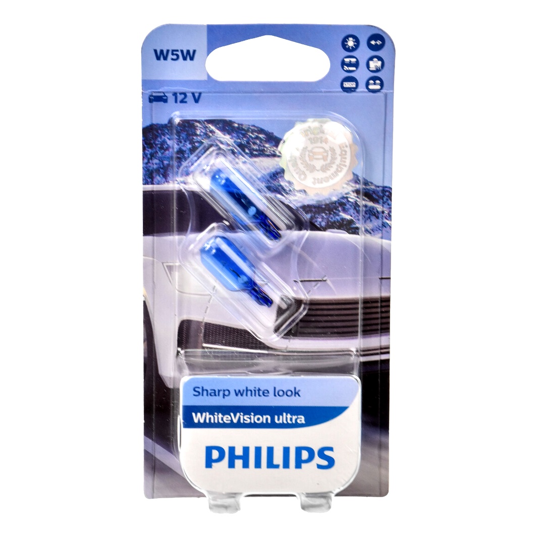 Автолампа розжарювання PHILIPS WhiteVision Ultra W5W W2.1x9.5d 5W 12V синя 12961WVUB2 - zapix