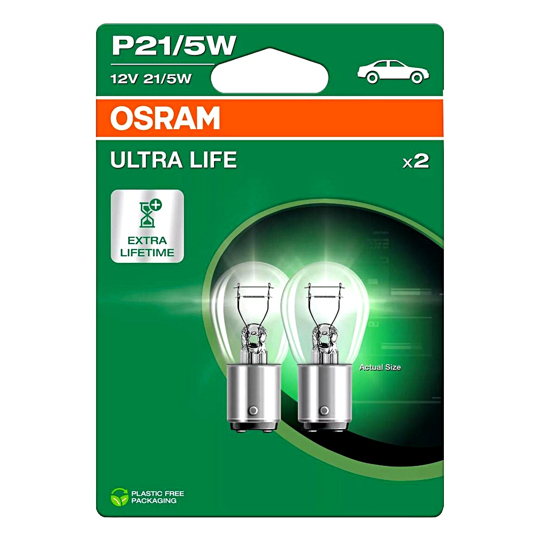 Автолампа розжарювання OSRAM Ultra Life P21/5W BAY15d 5W 12V прозора 7528ULT2BL - zapix
