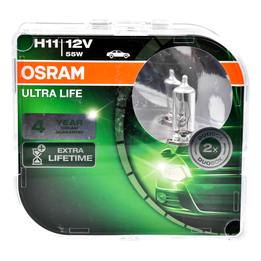 Автолампа галогенова OSRAM Ultra Life H11 PGJ19-2 55W 12V прозора 64211ULTHCB - zapix