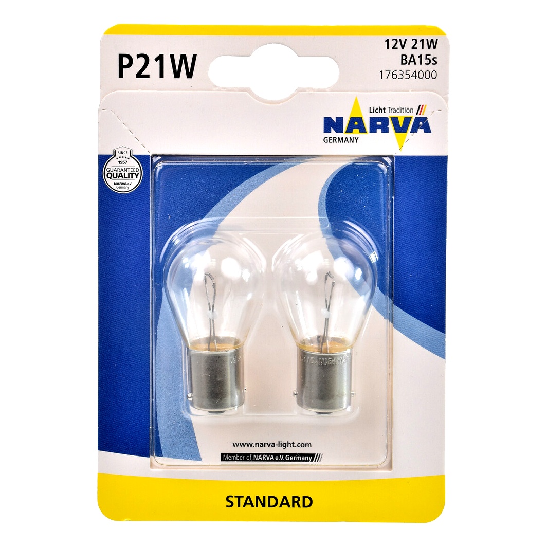 Автолампа розжарювання NARVA P21W BA15s 21W 12V прозора 17635B2 - zapix