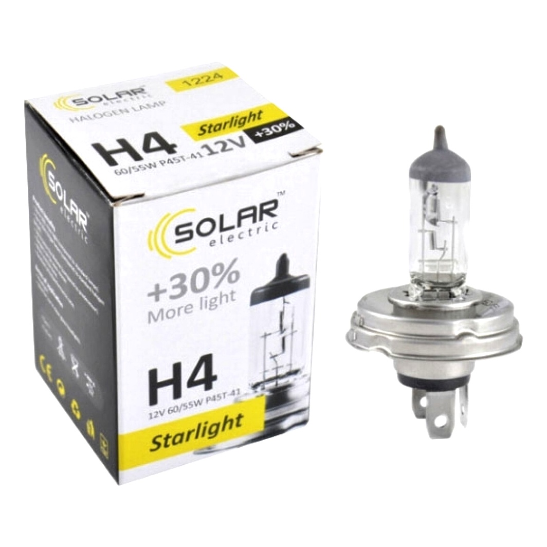 Автолампа галогенова SOLAR Starlight +30 H4 P45t-41 55W 12V прозора 1224 - zapix
