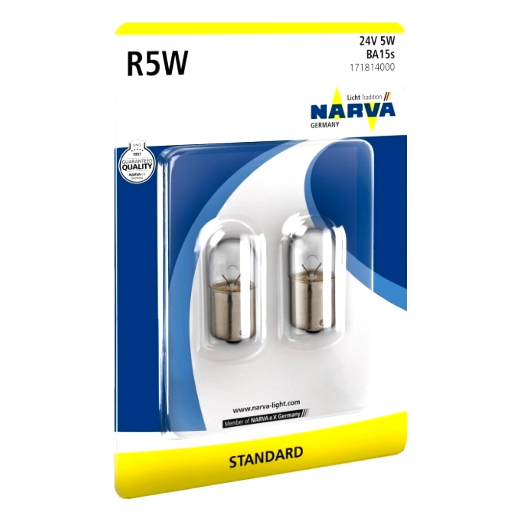 Автолампа розжарювання NARVA Standard R5W BA15s 5W 24V прозора 171812B - zapix
