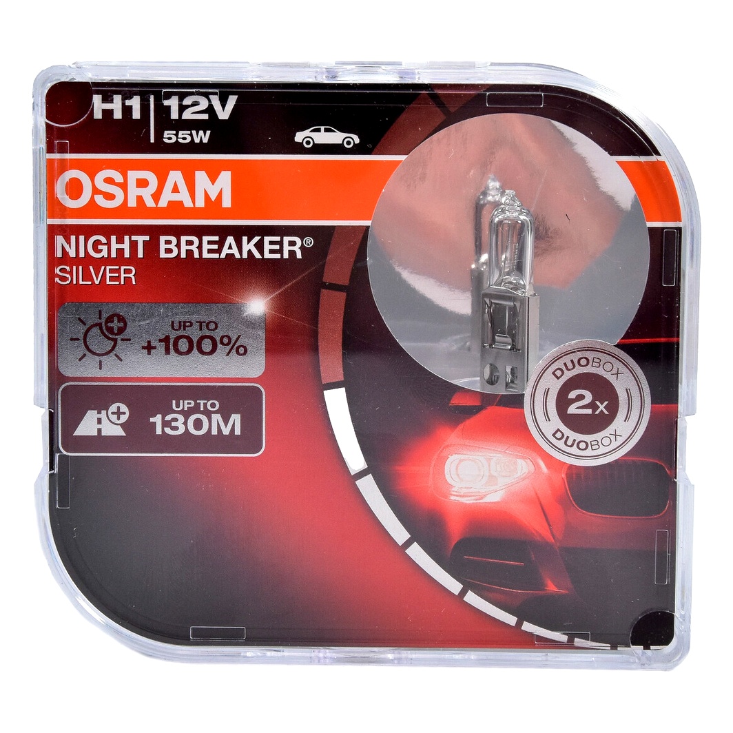 Автолампа галогенова OSRAM Night Breaker Silver H1 P14.5s 55W 12V прозора 64150NBSHCB - zapix