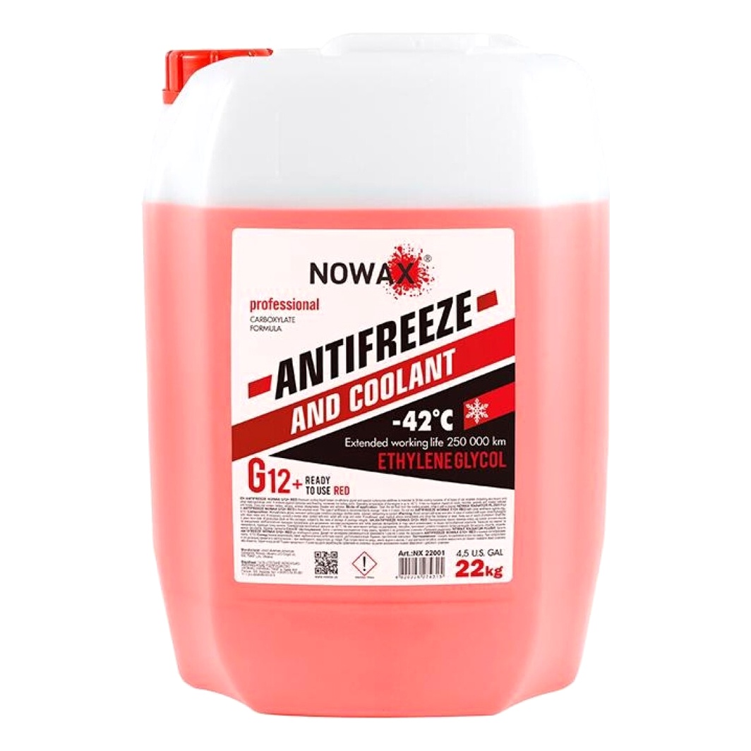 Готовий антифриз NOWAX червоний G12+ -42 °C 20 л (NX22001)