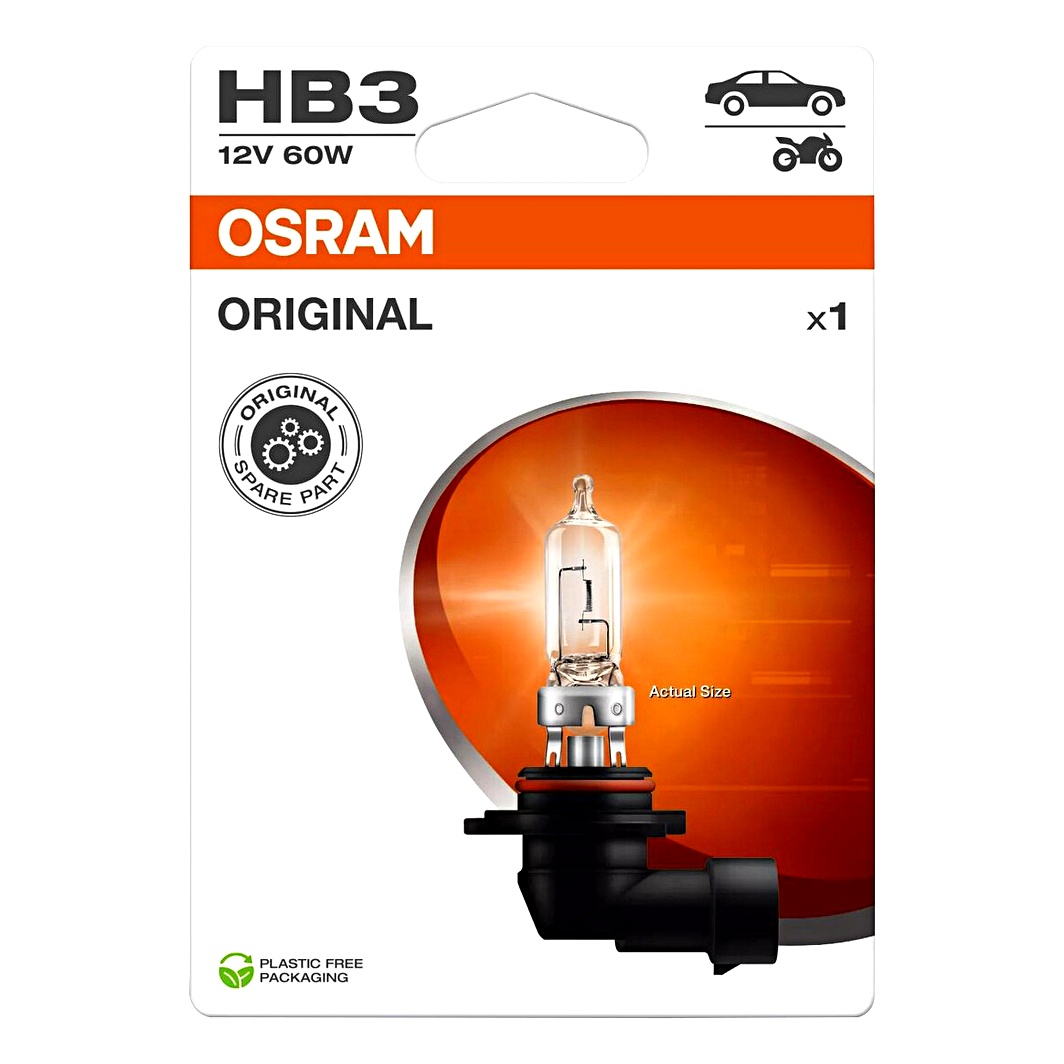 Автолампа галогенова OSRAM Original Line HB3 P20d 60W 12V прозора 90051BL - zapix